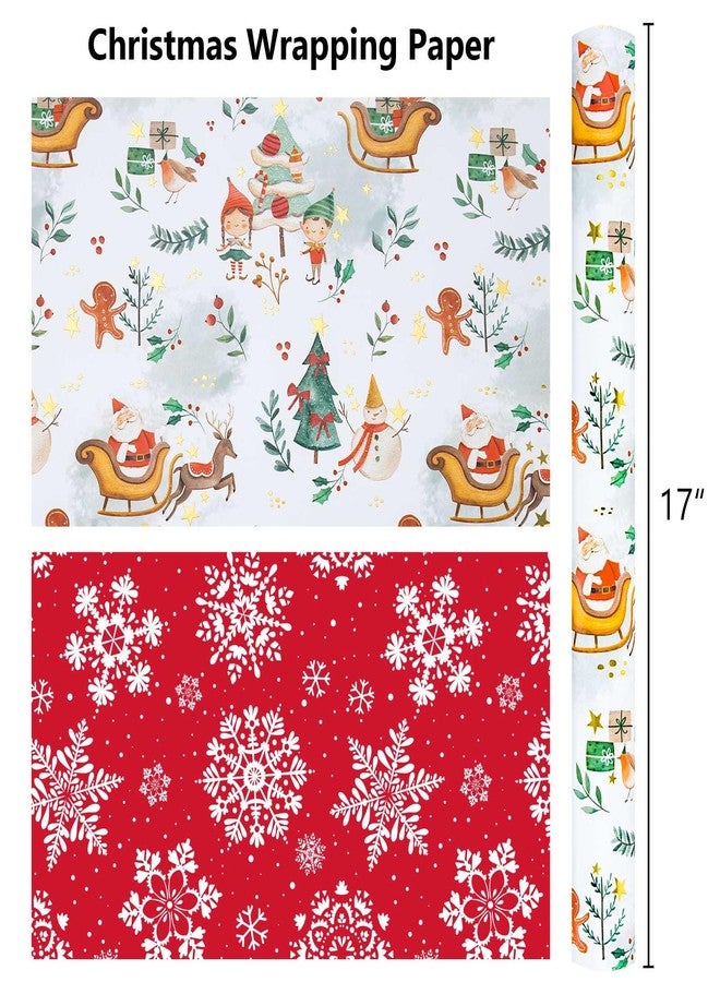 MAYPLUSS Christmas Wrapping Paper Roll - 17IN X 33FT - Santa Claus Gift Wrapping Paper Featuring Sleigh Christmas Tree Gnome Reindeer Holly Gingerbread Reversible Snowflake for Kids, Holiday, New Year - Image 4